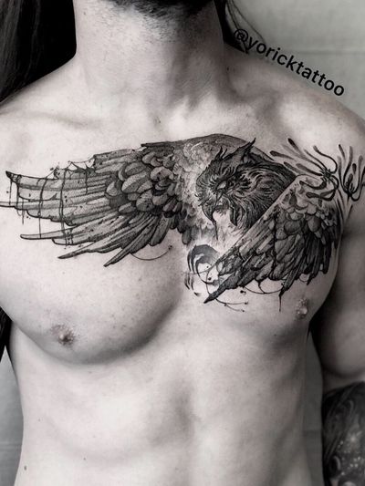 owl chest tattoo men