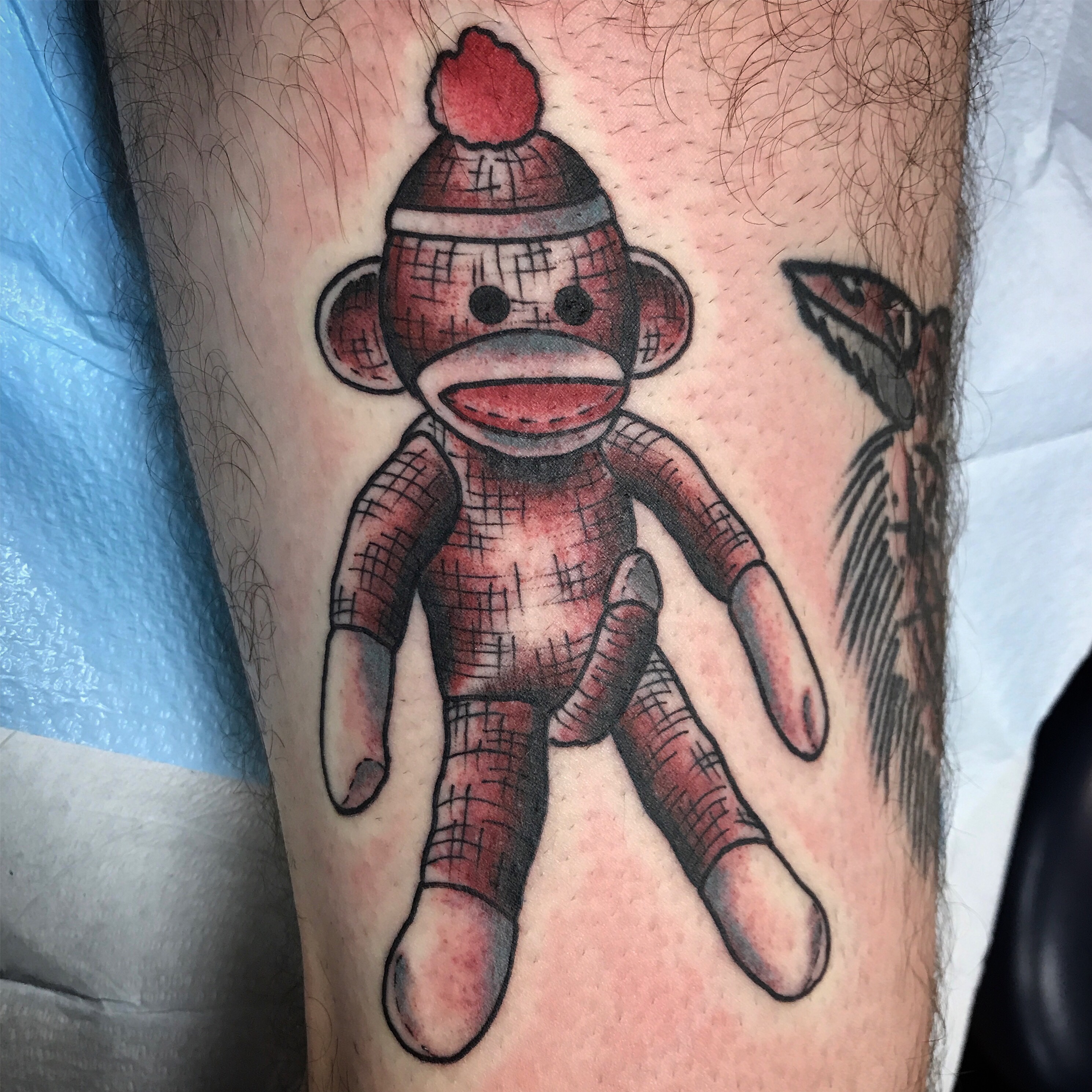 Sock monkey inspired by Cabin Boy movie first tattoo by Bill McNutly  Eternalgrafix NEWTON NJ  rtattoo