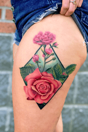 Floral and geometric. Big rose in there 
