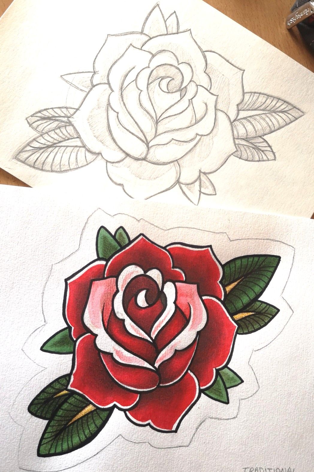 old school rose tattoo outline