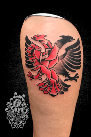 #flag #albanian #rose #doublehead #eagle #traditional #traditionalrose #black #dark #colortattoo 