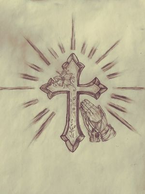Custom cross with praying hands design for a client