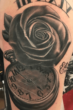 Black amd gray rose with pocket watch cover-up. A work in progress.