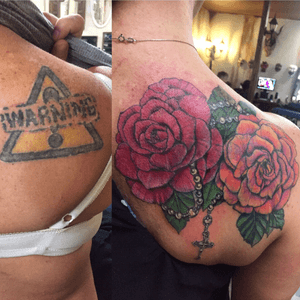 Coverup , flowers , color tattoo 