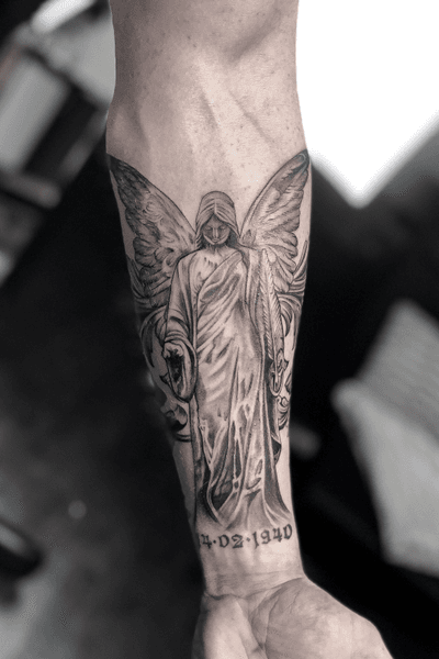 forearm angel tattoos for men