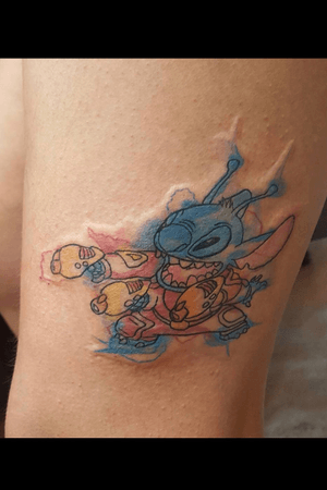 Watercolor work by Rafael @solanoink #watercolortattoo #stitch #anime 