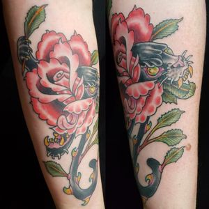 Rose morph on a homie, I have more of these so come get some.  #partytime#rosemorph#tattoo#rose#panther#pantherrose#rosetattoo#panthertattoo#partypanther#tattoosnob#traditional#kinda#butnotreally#neotrad#neotraditional#victoryinktattoo#victoryink#victoriasecret#sacramento#westsacramento