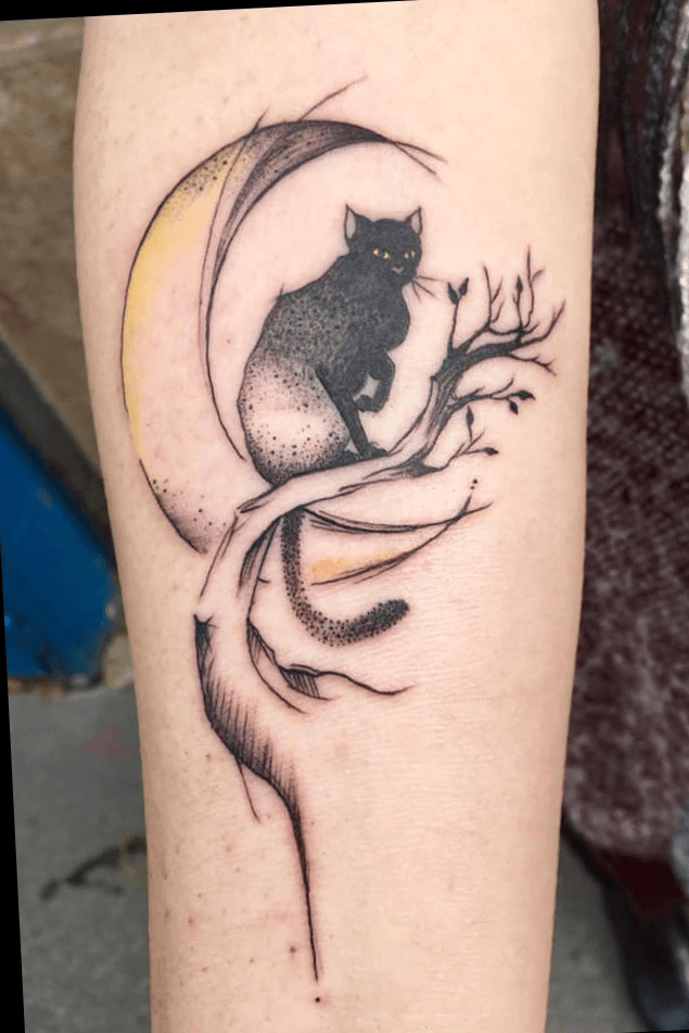 Black Cat On The Moon Tattoo Idea