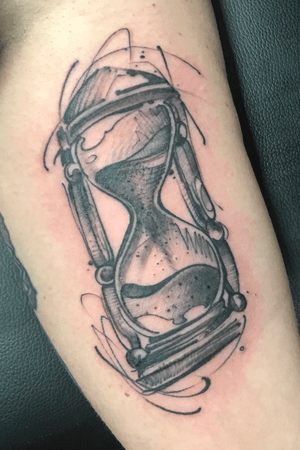 7th Tattoo done by @councilestatetattoo            #hourglass #blackandgray #tattooteaparty #manchester #March2019 #leftarm #sketch 