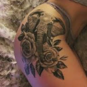 Love this idea for my next tatt. Want an elephant on one leg and a tiger on the other for my parents. #tiger #elephant #hip #thigh 