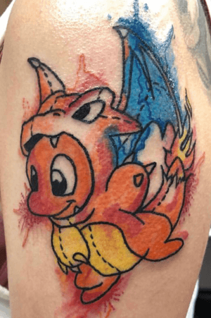Watercolor tattoo by @solanoink #watercolortattoo #tattoo #pokemon #charmander #anime 