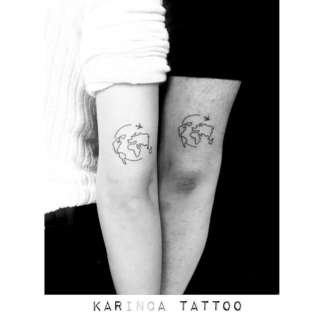 Tattoo uploaded by Bahadır Cem Börekcioğlu • 🌎✈ Instagram: @karincatattoo  #world #plane #couple #love #tattoo #tattoos #tattoodesign #tattooartist  #tattooer #tattoostudio #tattoolove #ink #inked #minimalism #line #earth •  Tattoodo