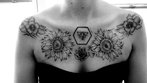 tattoo#chestpiece#blackandgrey#sunflowertattoo#flower 