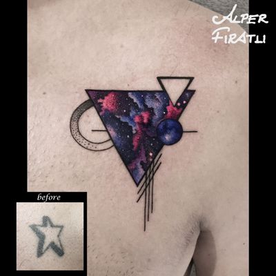 ⭐️... #stars #coveruptattoo #colortattoo #colorful #galaxy #tattoo #tattooartist #tattooidea #art #tattooart #coverup #ink #inked #customtattoo #customdesign #tattooist #dotwork #tattooisartmag #tattoo_artwork #linework #surreal #surrealism #galaxytattoo #startattoo #cubism #abstracttattoo #abstractart #spacetattoo #space #surrealart