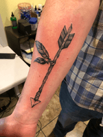 Arrow tattoo i got for my sisters with their initials in the feathers.