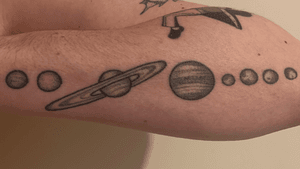 Planets / solar system. Done by Fabiënne Demmer-Altena at Tattoo Peter, Amsterdam Netherlands at June 22, 2018.