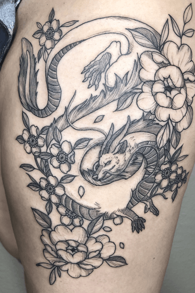 Haku with floral! #tattoo #tattoos #blackandgreytattoos #inkedmag#myinkaddict #lasvegas #tattooworkers #tattooartist #inked #blacktattoo #tattooart #spiritedaway #artist #floral#floraltattoo #lasvegastattoo #lasvegastattooartist #dotwork #iblackwork #artist #inked #peony #blxink #peonytattoo #peonies#crosshatch#blackworkerssubmission