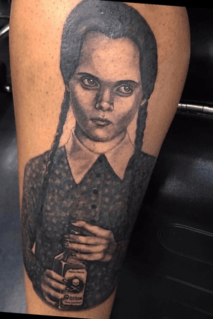 This is my absolute favorite tattoo i have. I have always loved addams family and wednesway has always been my favorite i tell people she is my alter ego and my artist made me so happy🖤