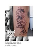 Manga tattoo pencil effect . . . . . #manga #anime #animetattoo #mangatattoo #lineworktattoo #fineline #singleneedletattoo #tattooartist #drawings #love #romantictattoo #hearts 
