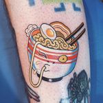 Tattoo by Wendy Pham #WendyPham #foodtattoos #foodtattoo #food #nutrition #cheftattoo #ramen #noodles #soup #egg #chopsticks #Japanese #yokai #bowl