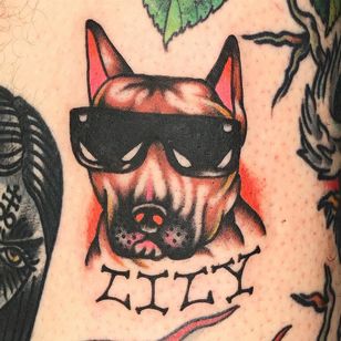 Tattoo by Jason Ochoa #JasonOchoa #dogtattoos #dogtattoo #pup #petportrait #puppy #animal #nature #mansbestfriend #color #traditional