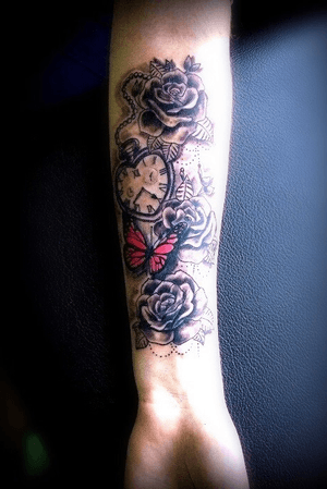 Tattoo#rose#butterfly#clock#tattooartist#Nenad