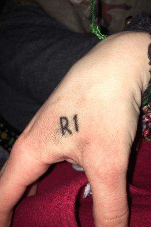 my other hand, got my one stick and poke tattoo redone here as well! #hand #Controller #playstation #freshtattoo #lettering #number #r #1 #r1 #RightHandTattoo #stickandpoke #redone #blackwork #blackworktattoo #BlackworkTattoos 