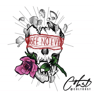 See no evil ! Neotraditional Skull and Rose available for tattooing. Tattoo design Designed by me. To use or get tattooed message me for details ! Follow me on Instagram as well. @coltobst
