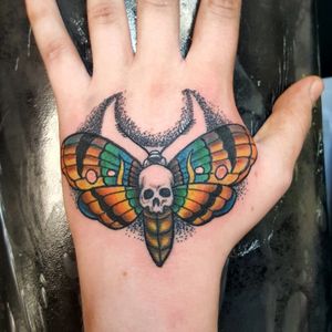 Death moth. Hand tattoo