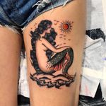 Tattoo by Joe Tartarotti #JoeTartarotti #traditionaltattoo #traditional #color #Italy #italiantattooartist #mermaid #ocean #sun