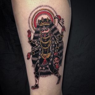 Reverend Leaf Tattoo #ReverendLeaf #Kalitattoos #kalithedestroyer #goddessKali #Hindu #HinduGoddess #deity #color #illustrative #thirdeye #crown #death
