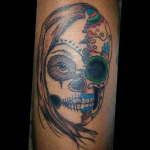 Sugarskull mexican face tattoo color