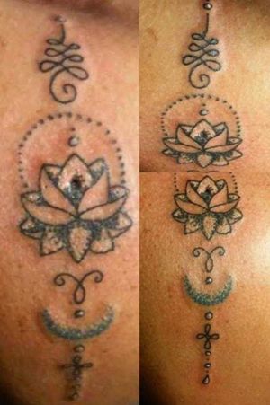 Lotus unalome dotwork tattoo