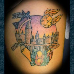 Harry Potter tattoo dotwork color hogwarts