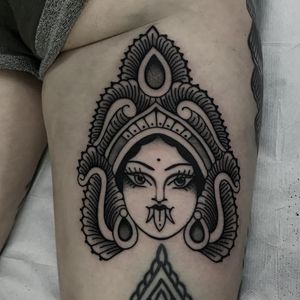 Tattoo by Cloditta #Cloditta #Kalitattoos #kalithedestroyer #goddessKali #Hindu #HinduGoddess #deity #blackandgrey #crown #portrait