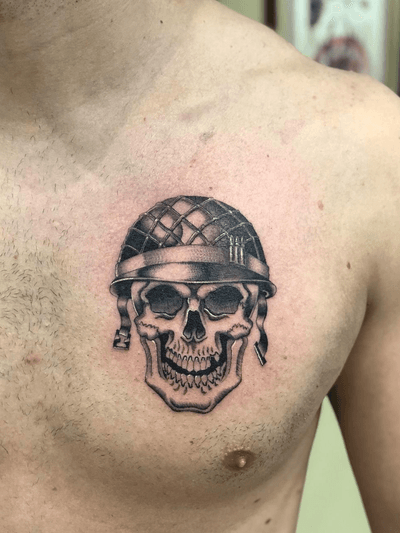 Done today ! single needle. For appointments, contact me ;) #singleneedletattoo #singleneedle #blackandgreytattoo #blackandgrey #skull #skulltattoo #wartattoo #inked #buenosaires #militarytattoos 