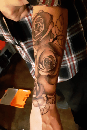 Rose Half Sleeve done on my Homeboy. 1st session done, 1 more to go. Will finish soon. 