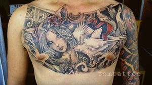 Refill fox lady #foxy #fox #lady #refill #finally #asia #asian #style #chest #chesttattoo #done by #tomtattwo