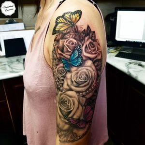 Roses floral and Pearl tattoo 