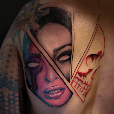 Abstract fucked and hella dope...#color #colortattoo #colorportrait