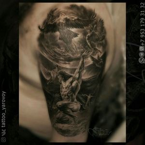 Realistic tattoo black and gray of Atlant or Atlas. Реализм черно-серый титан Атлант или Атлас. 