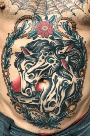 Belly tats #traditionalamerican #traditional #traditionaltattoo #AmericanTraditional #pharoahshorses #bellytatts