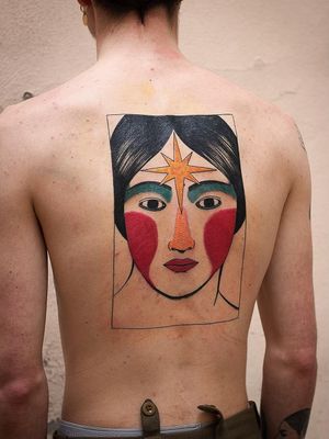 Tattoo by Vincent Denis #VincentDenis #besttattoos #favoritetattoos #uniquetattoos #specialtattoos #tattoosformen #tattoosforwomen #portrait #ladyhead #lady #star #abstract #backtattoo