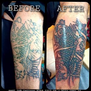 Repaired tattoo koi fish