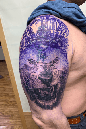 Half sleeve lion portrait cover up tattoo 551 999 0277 