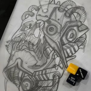 @LoadedFortyFour #tattoopaintroll #skull #skulltattoo #tattoodesign #tattooart #tattooartist #art #drawing #cyborg #robot #design #manchester #manchestertattoo 