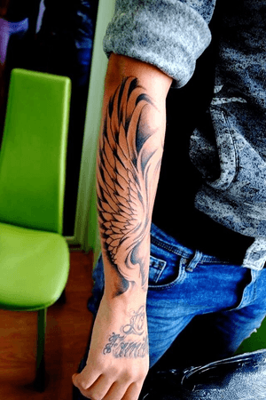 Tattoo by Nenad#tattooartist#wings#handtattoo#blackandgrey