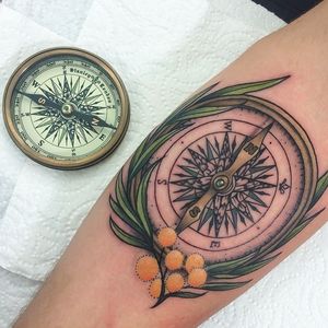 Vintage compass and wattle