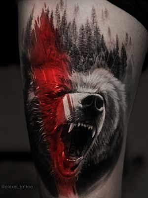Realistic color bear tattoo by tattoo artist Alexei Mikhailov. Tattoo knee. Realism tattoo art tatuaze tatuajes tattoo artist realism@alexei_tattooSzczecin, Poland