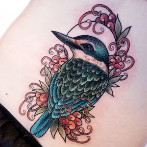 Sacred kingfisher and grevillea. This is a coverup. 